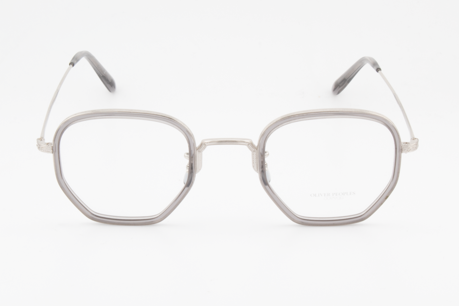 Oliver Peoples OV1234  Male Hexagonal Glasses Frame Workman grey and brushed silver 46mm