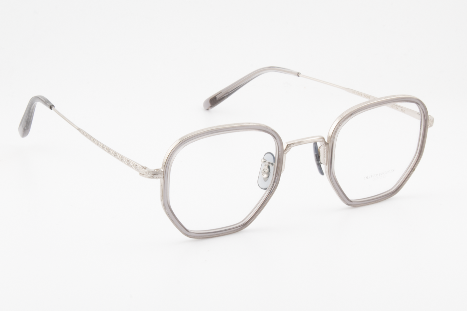 Oliver Peoples OV1234  Male Hexagonal Glasses Frame Workman grey and brushed silver 46mm