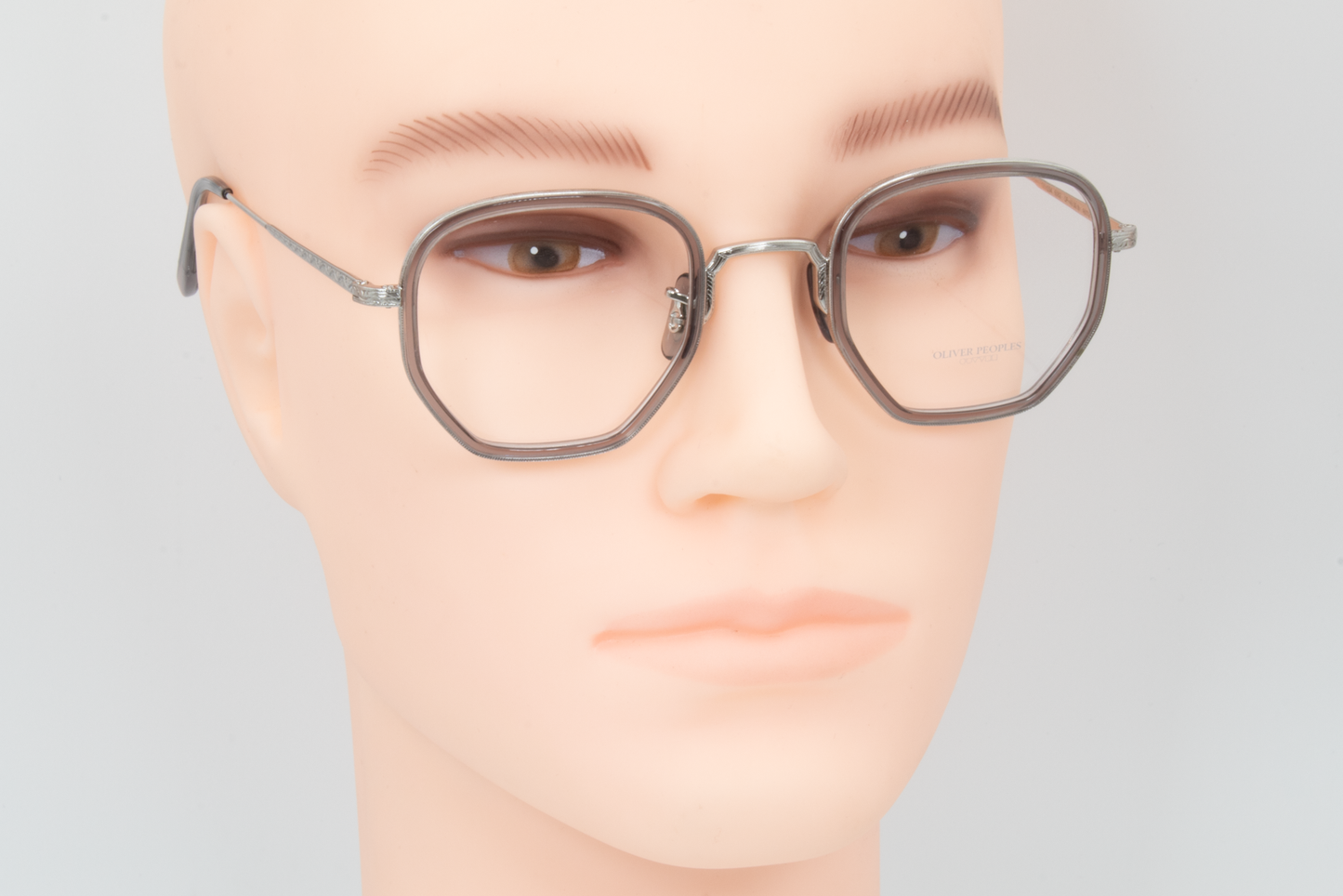 Oliver Peoples OV1234  Male Hexagonal Glasses Frame Workman grey and brushed silver 46mm