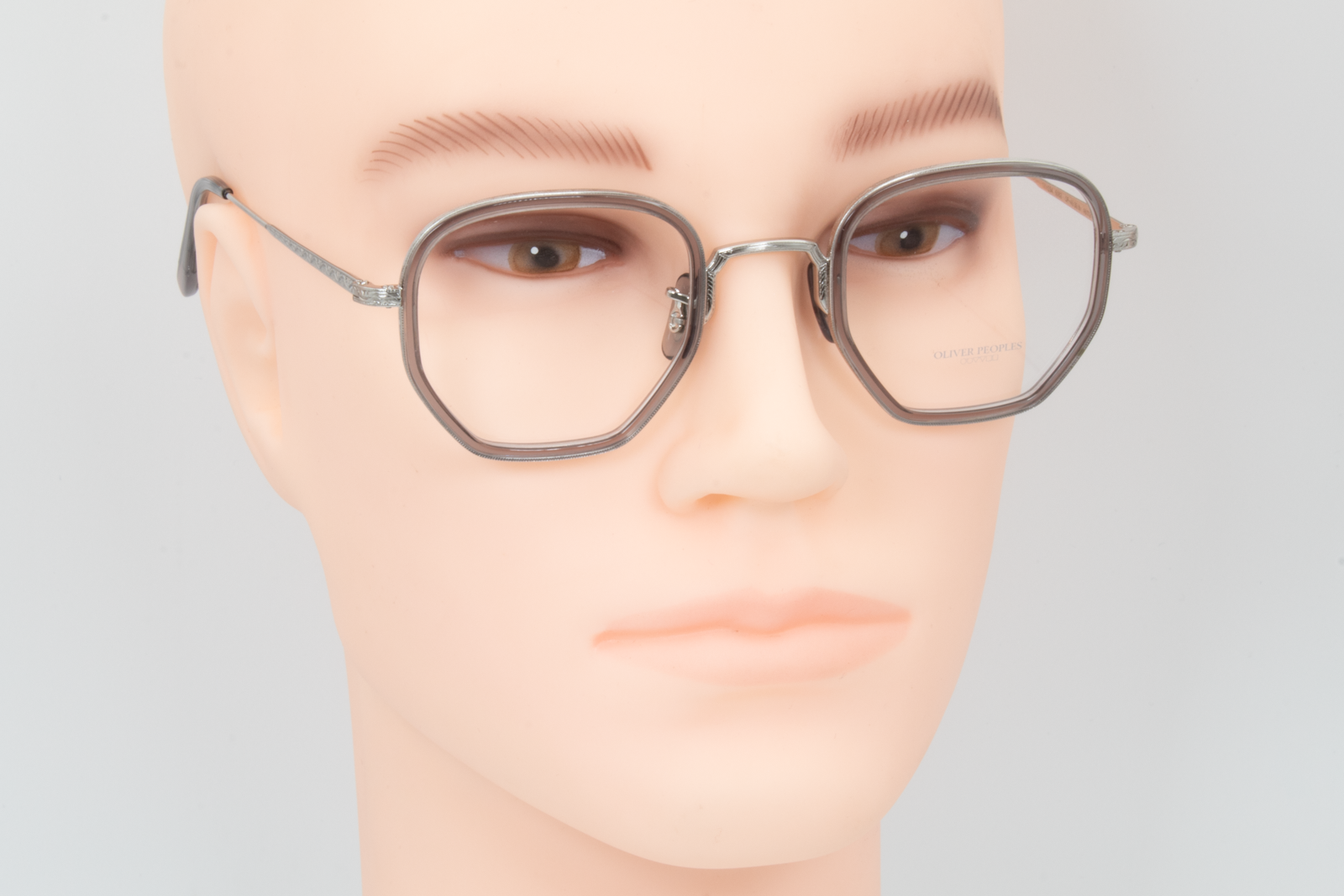 Oliver Peoples OV1234  Male Hexagonal Glasses Frame Workman grey and brushed silver 46mm