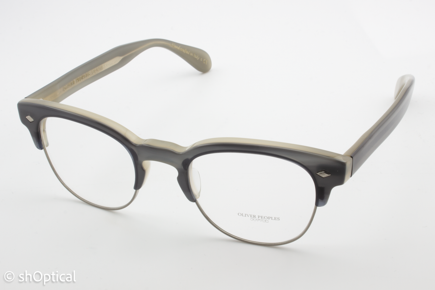 Oliver Peoples OV5331U  Male Round Glasses Frame Grey horn and silver with cream interior 47mm