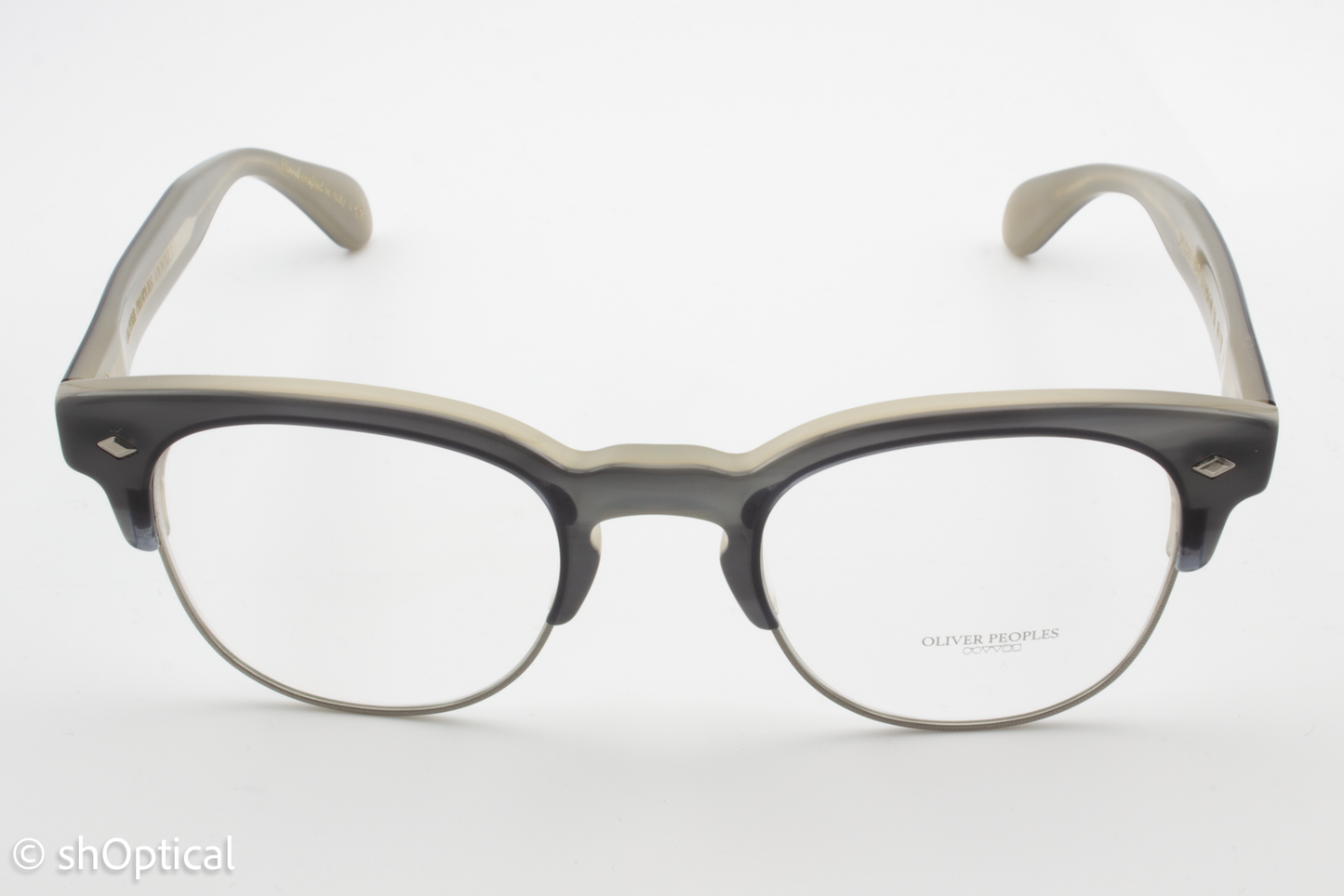 Oliver Peoples OV5331U  Male Round Glasses Frame Grey horn and silver with cream interior 47mm