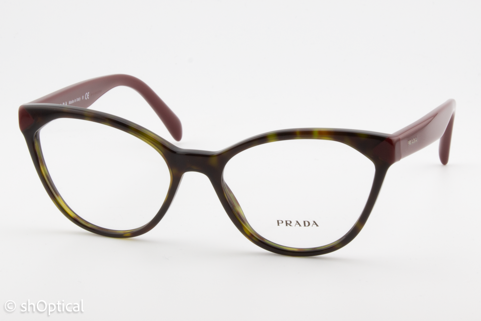 Prada VPR02T  Female Cat Eye Glasses Frame Tortoise Brown Burgundy 54mm