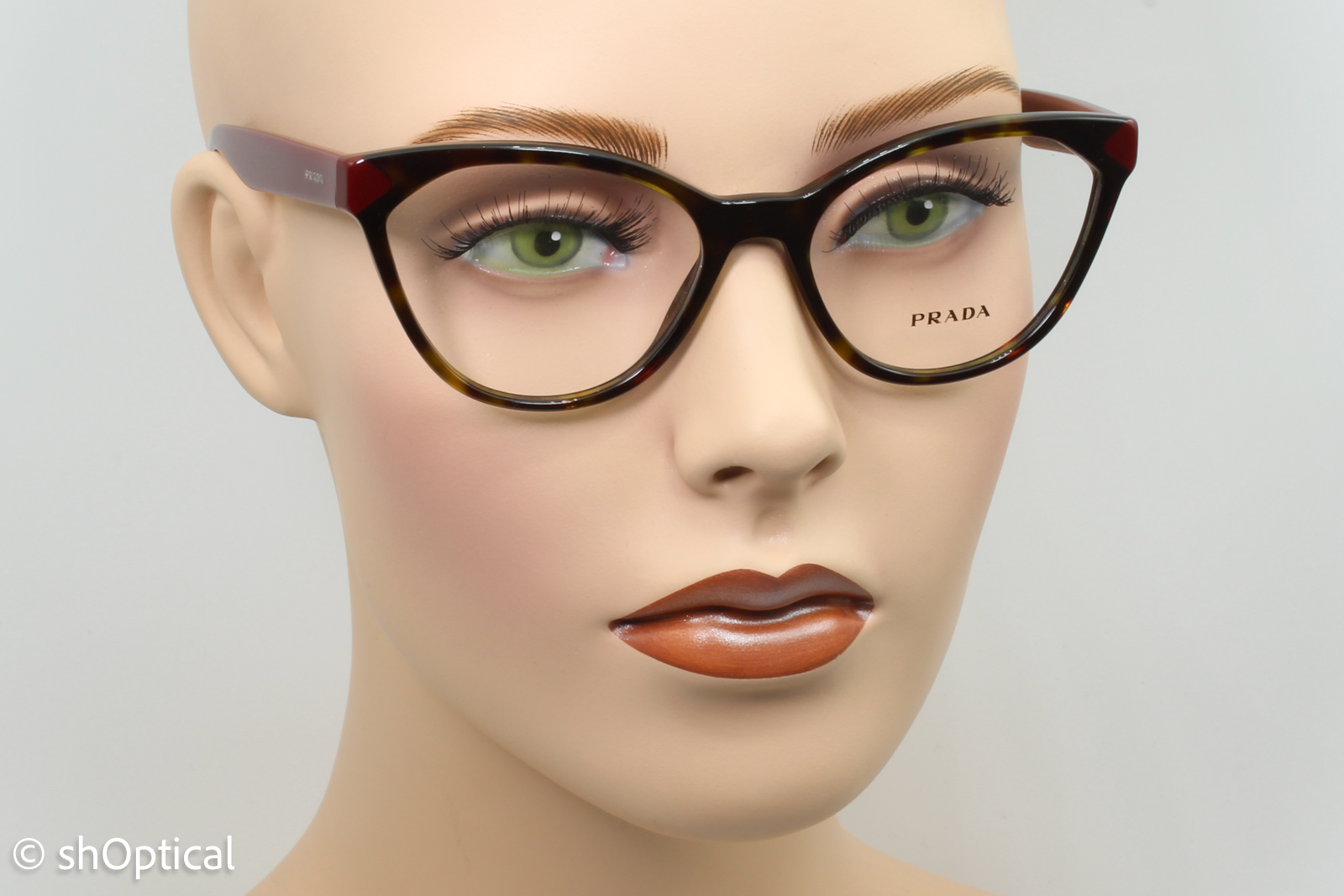 Prada VPR02T  Female Cat Eye Glasses Frame Tortoise Brown Burgundy 54mm