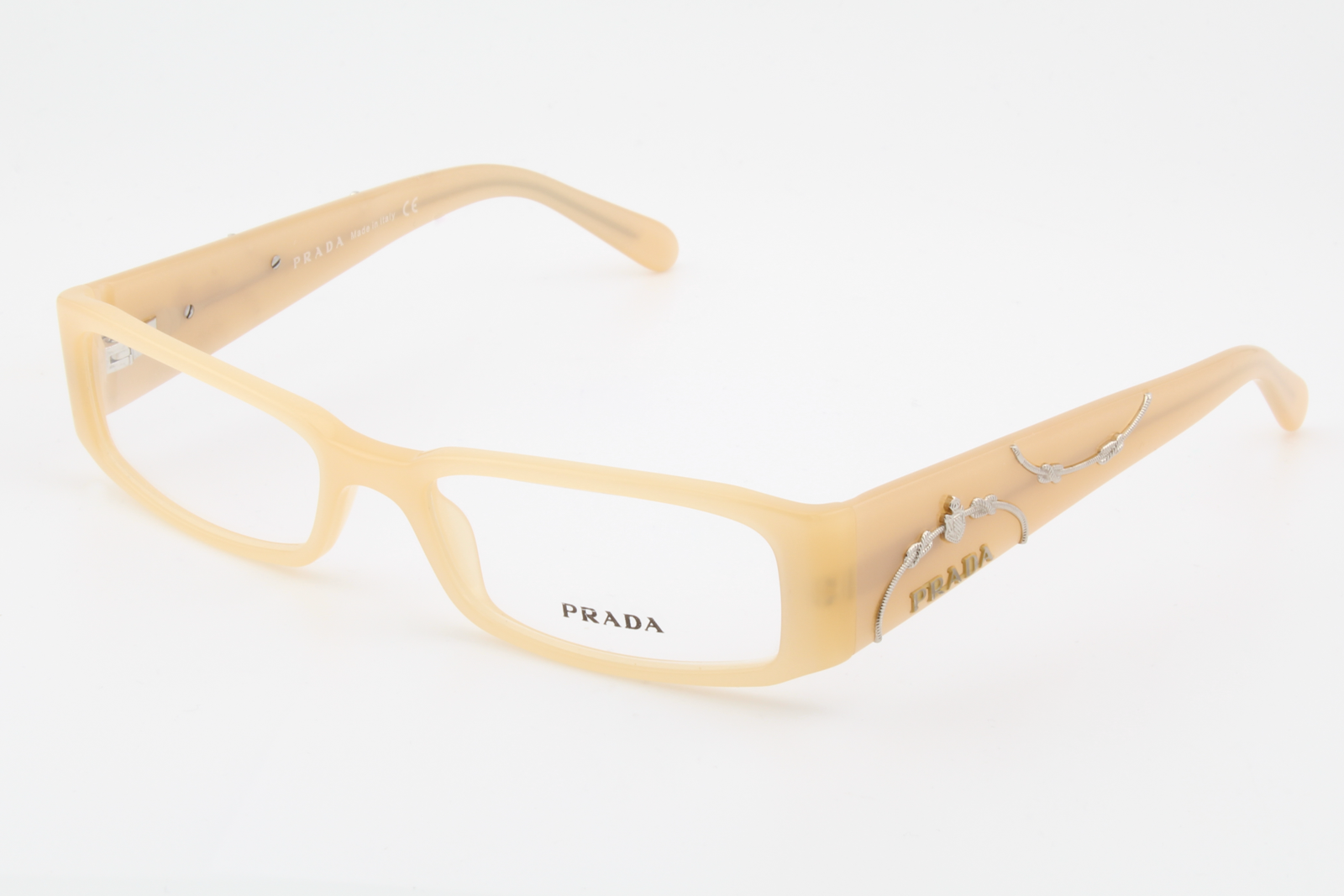 Prada VPR07I  Female Rectangular Glasses Frame Silver Pearled Nude 51mm