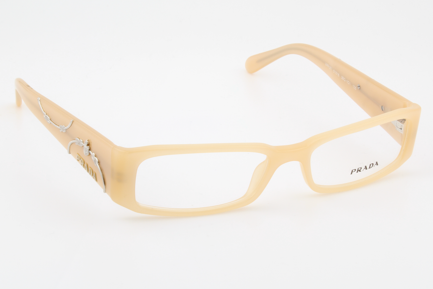 Prada VPR07I  Female Rectangular Glasses Frame Silver Pearled Nude 51mm