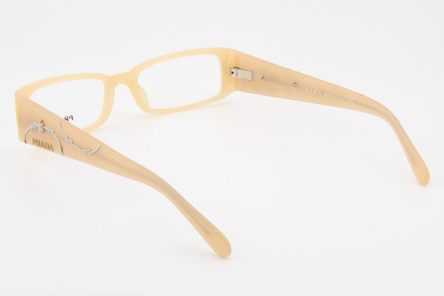 Prada VPR07I  Female Rectangular Glasses Frame Silver Pearled Nude 51mm