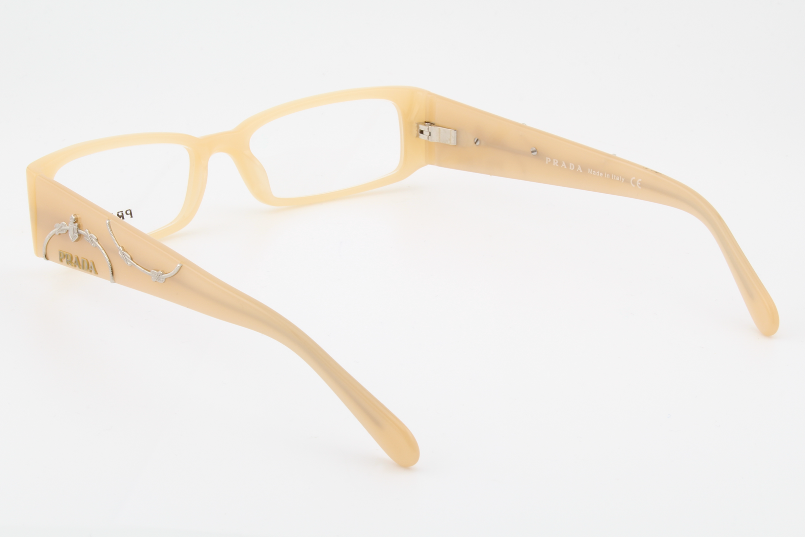 Prada VPR07I  Female Rectangular Glasses Frame Silver Pearled Nude 51mm