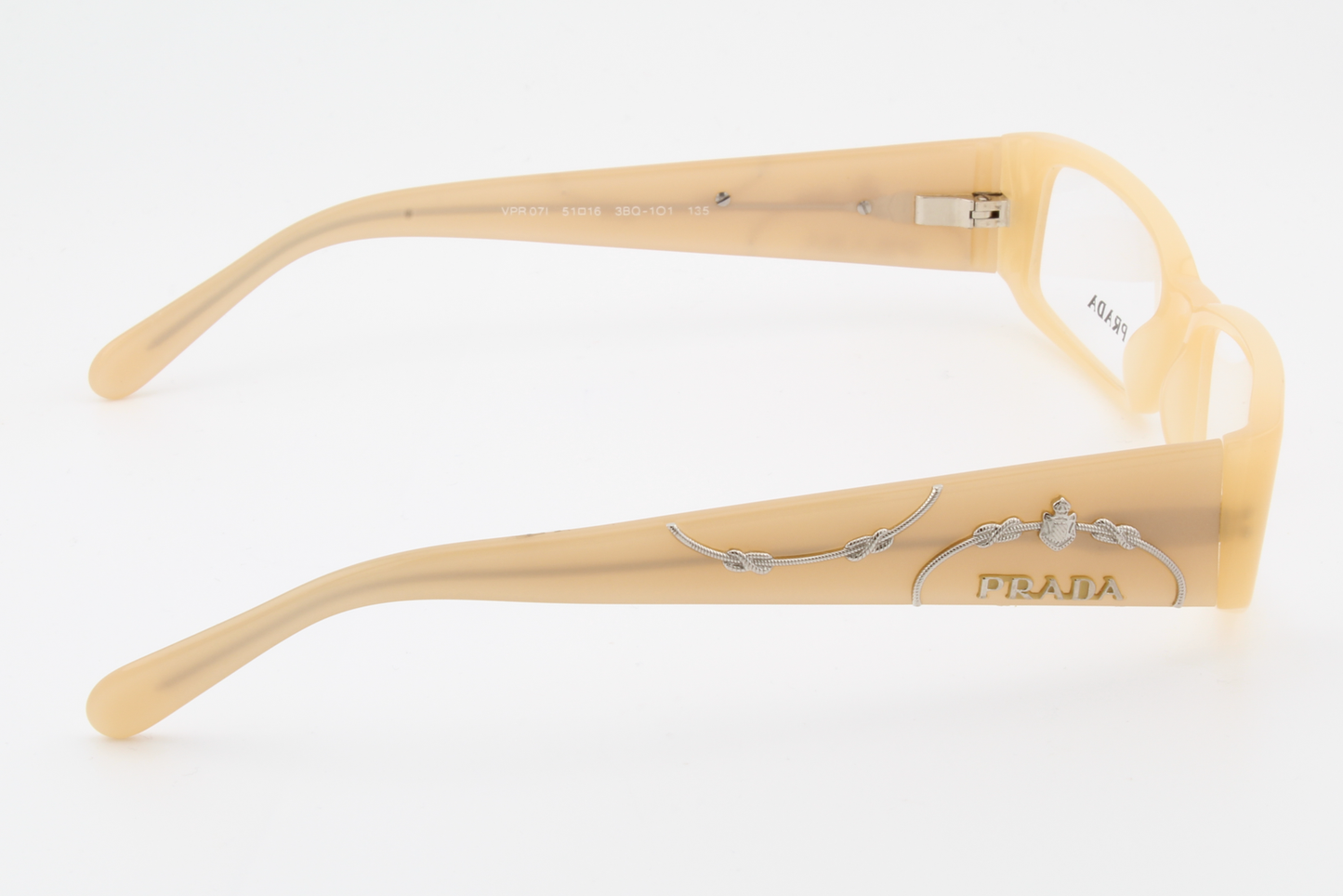 Prada VPR07I  Female Rectangular Glasses Frame Silver Pearled Nude 51mm