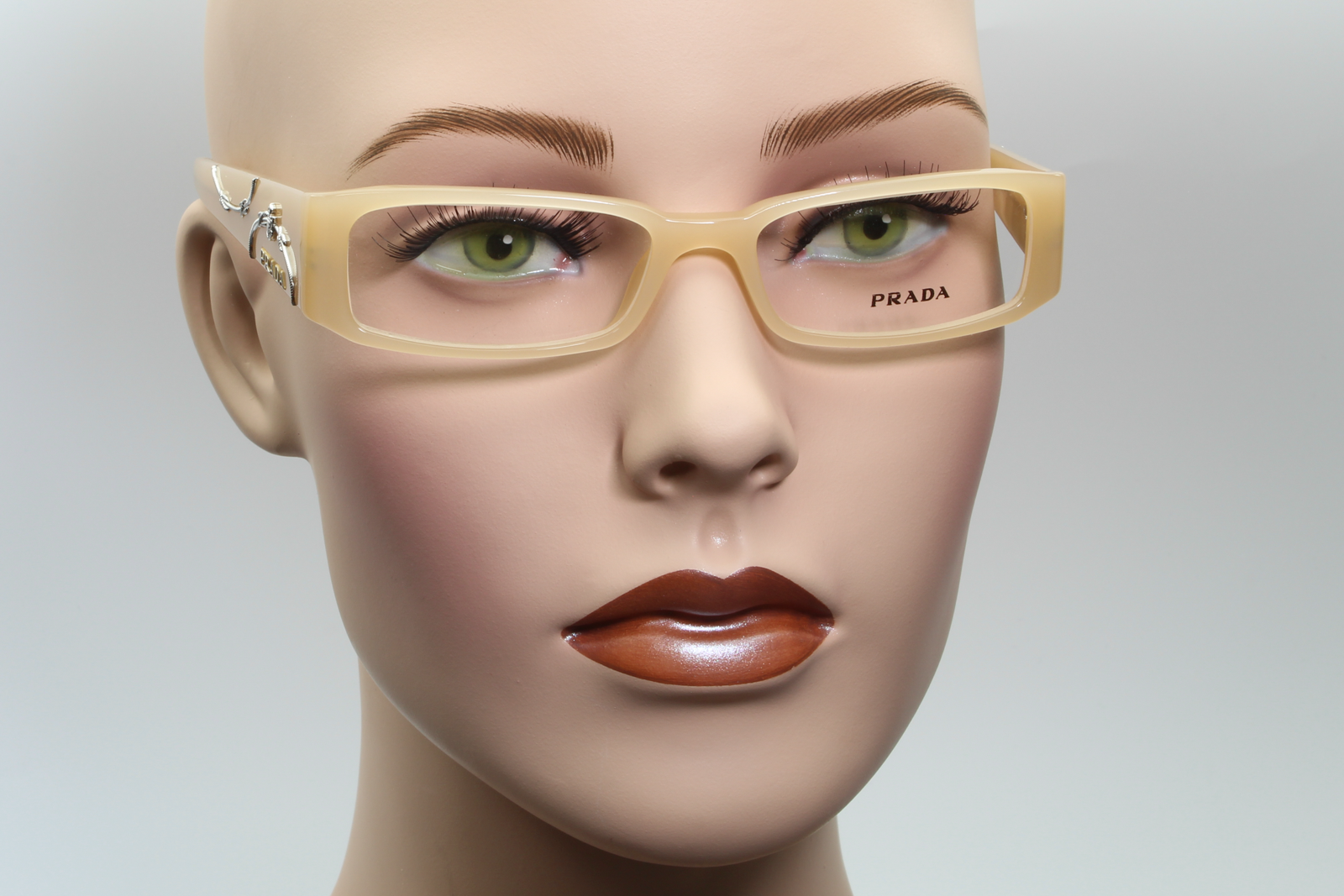 Prada VPR07I  Female Rectangular Glasses Frame Silver Pearled Nude 51mm