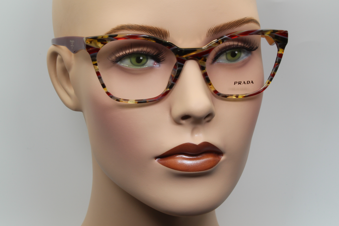 Prada VPR09U  Unisex Square Glasses Frame Burgundy, Grey & Yellow 54mm