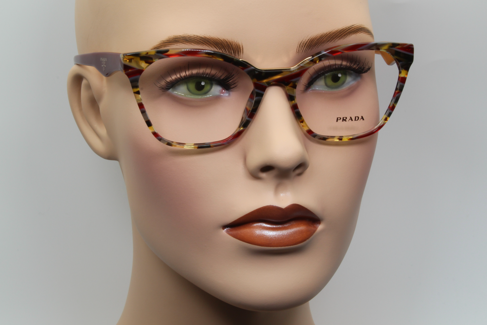 Prada VPR09U  Unisex Square Glasses Frame Burgundy, Grey & Yellow 54mm