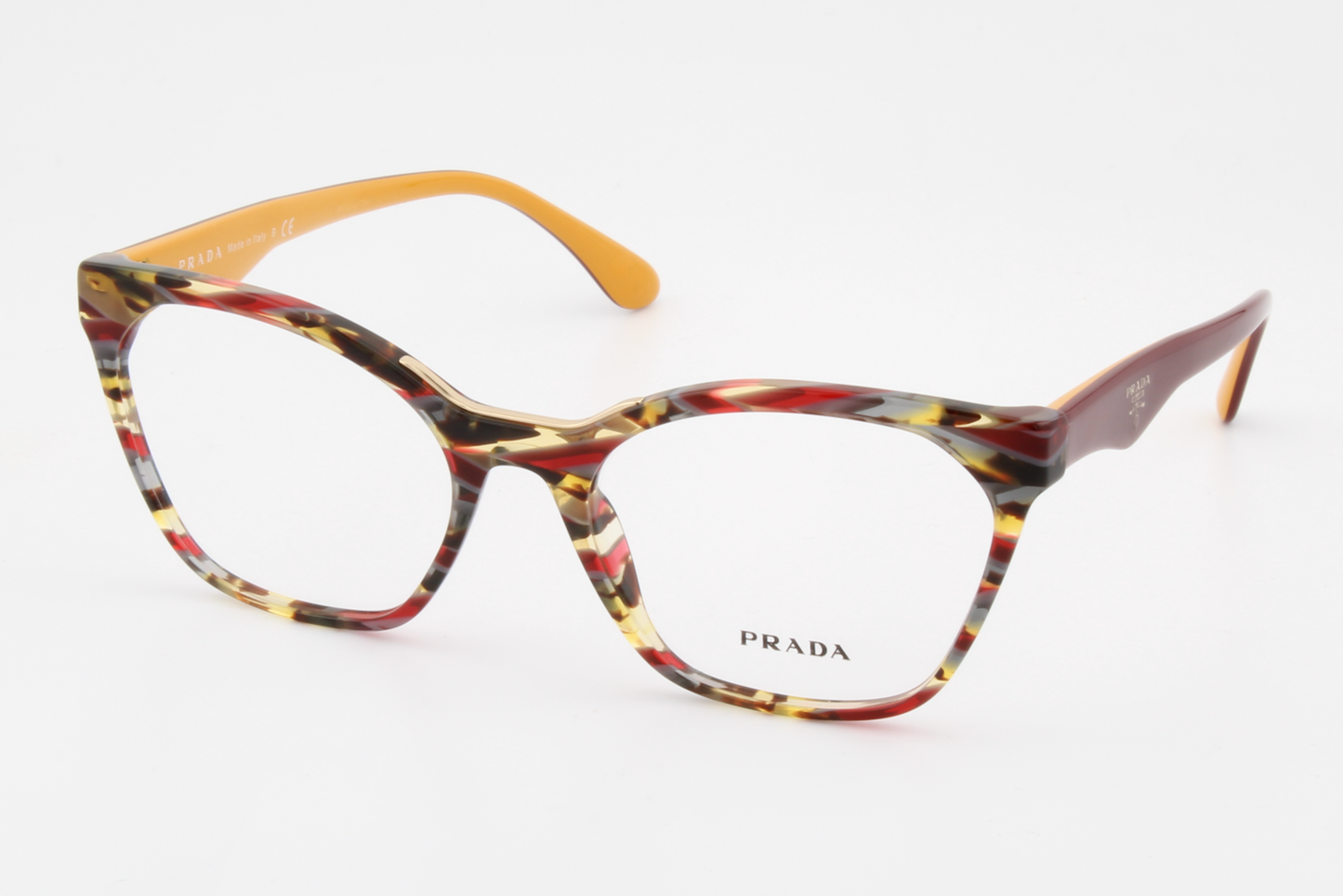 Prada VPR09U  Unisex Square Glasses Frame Burgundy, Grey & Yellow 54mm