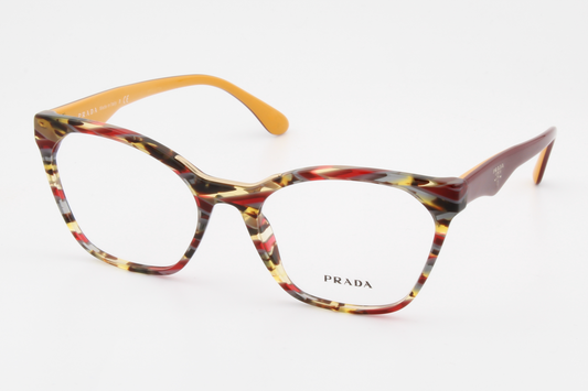 Prada VPR09U  Unisex Square Glasses Frame Burgundy, Grey & Yellow 54mm