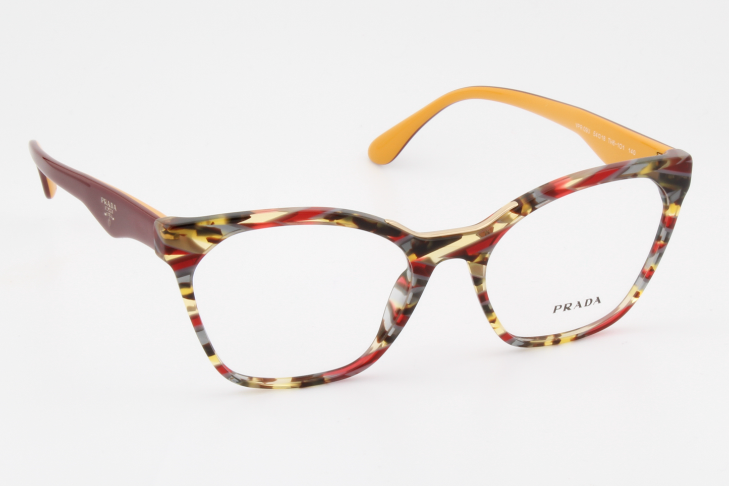 Prada VPR09U  Unisex Square Glasses Frame Burgundy, Grey & Yellow 54mm