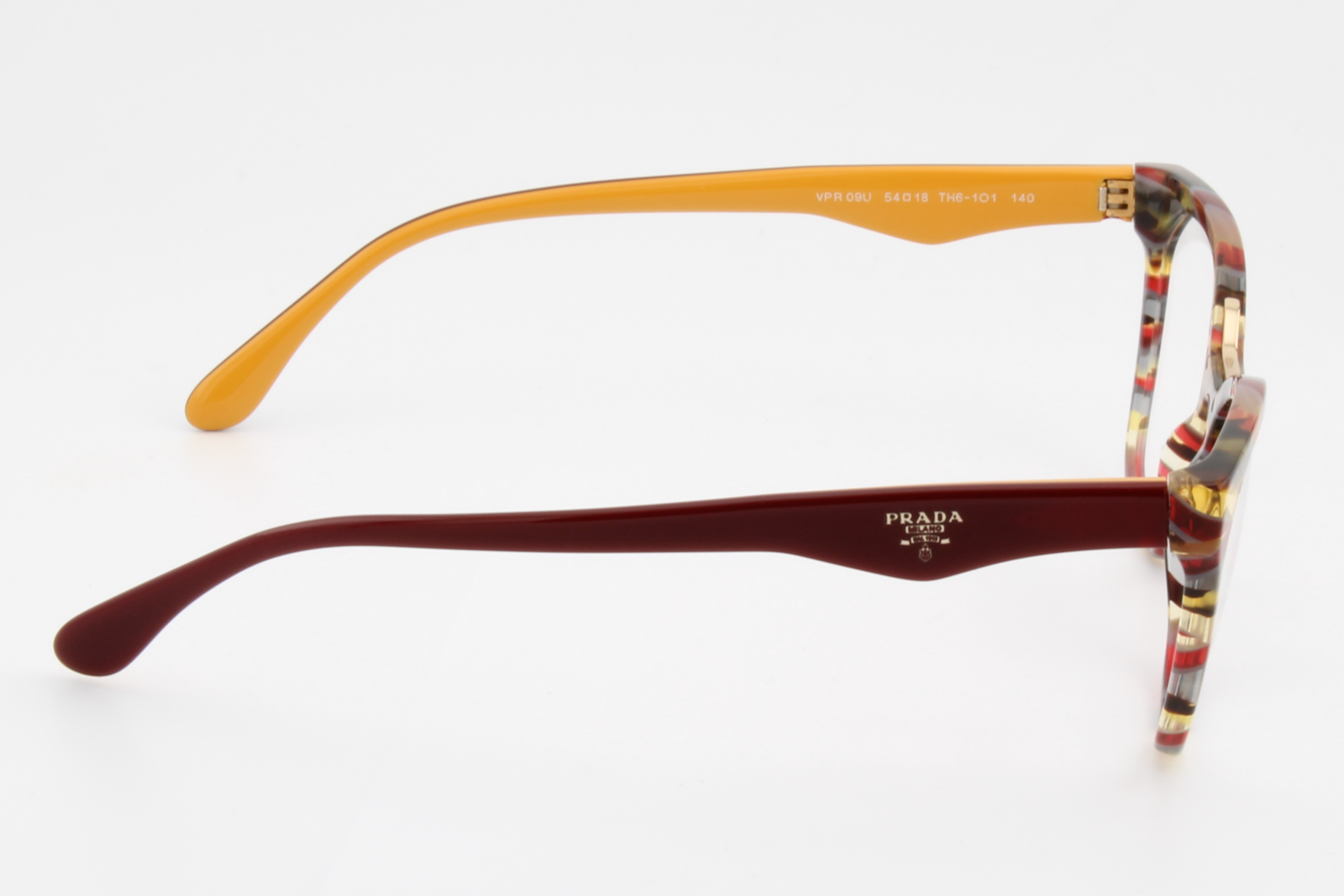 Prada VPR09U  Unisex Square Glasses Frame Burgundy, Grey & Yellow 54mm