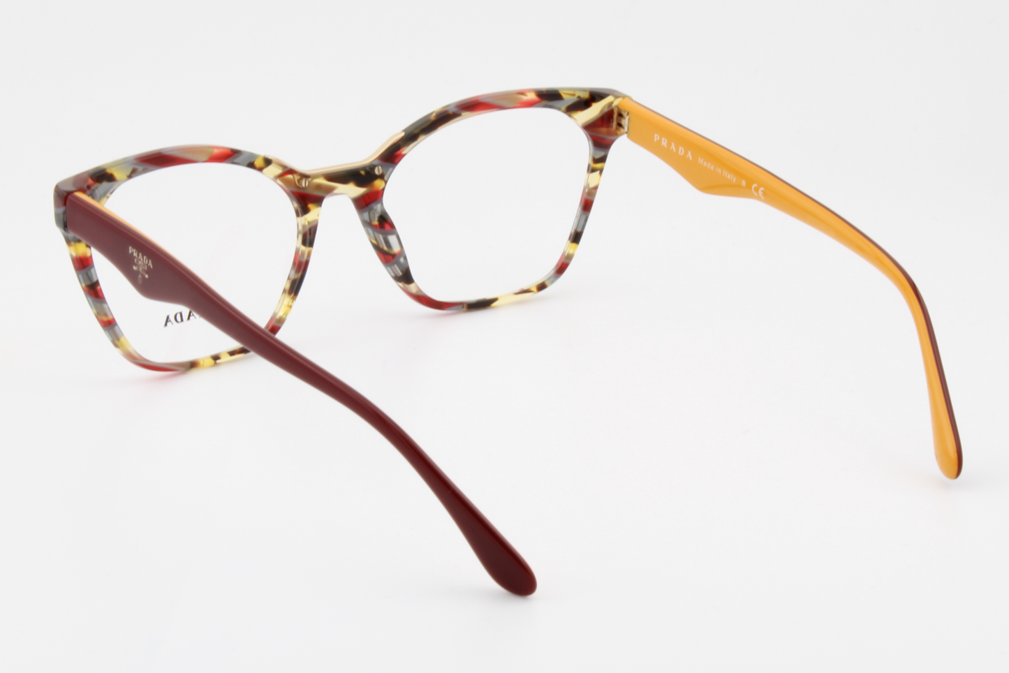 Prada VPR09U  Unisex Square Glasses Frame Burgundy, Grey & Yellow 54mm