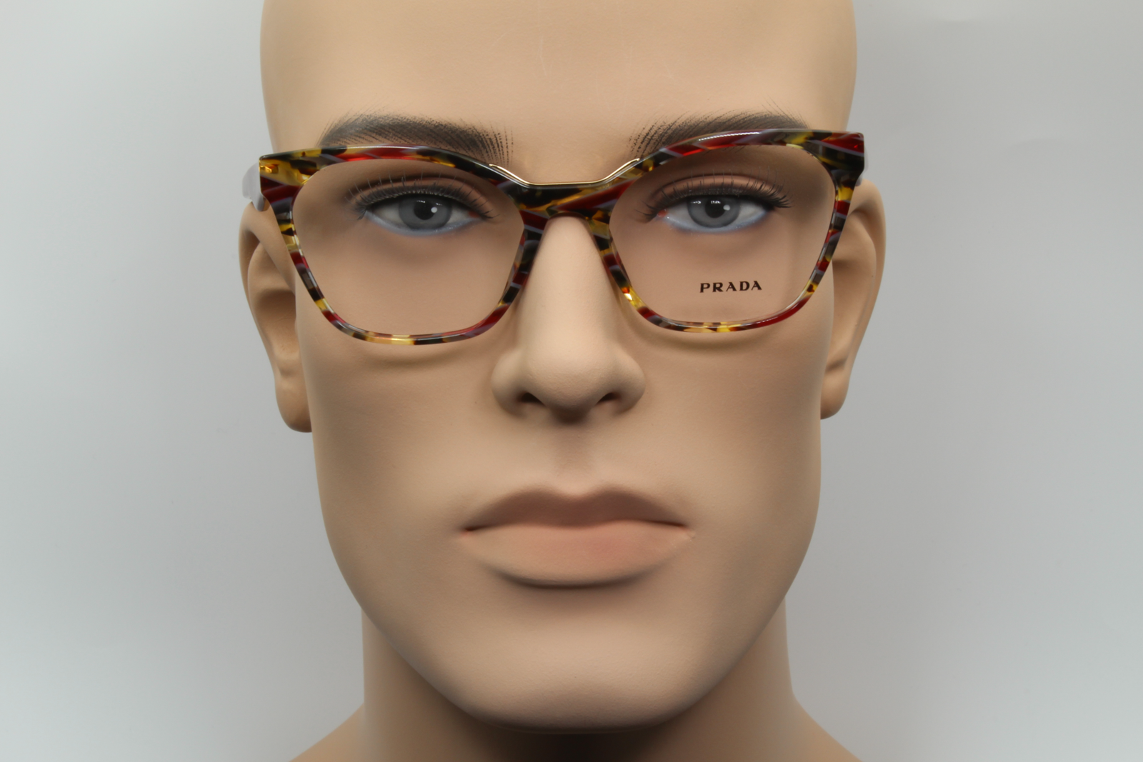 Prada VPR09U  Unisex Square Glasses Frame Burgundy, Grey & Yellow 54mm