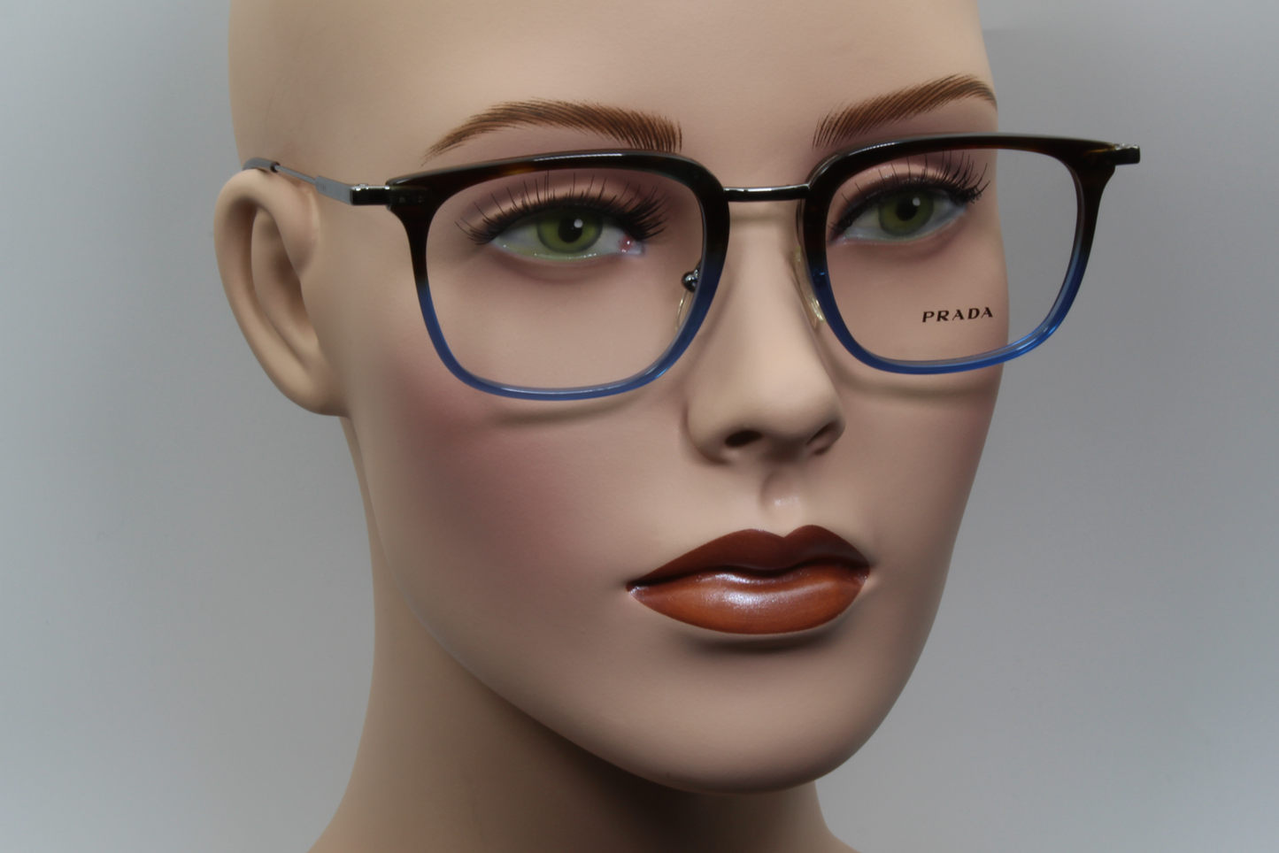 Prada VPR11U  Unisex Square Glasses Frame Havana Gradient Blue, Gunmetal & Brown 51mm