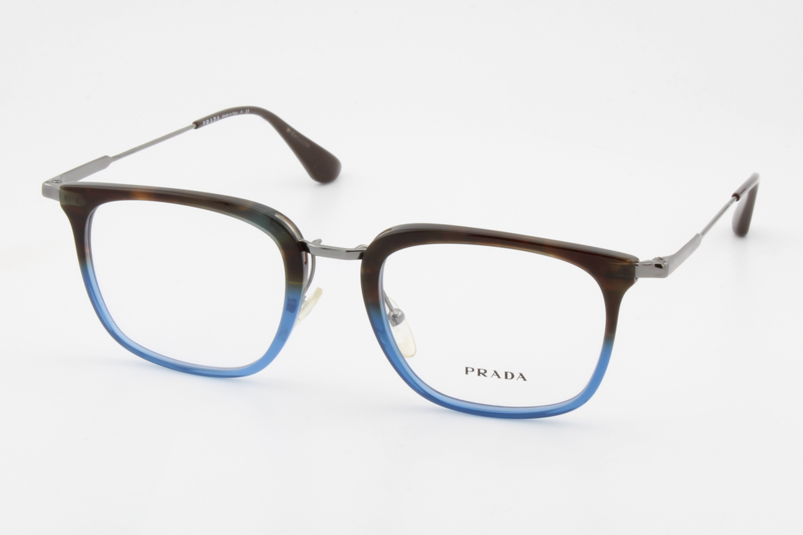 Prada VPR11U  Unisex Square Glasses Frame Havana Gradient Blue, Gunmetal & Brown 51mm