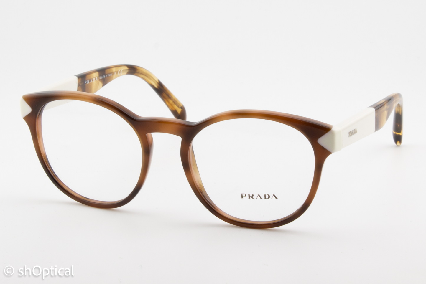 Prada VPR16T  Unisex Round Glasses Frame Tortoise Dark Brown 50mm