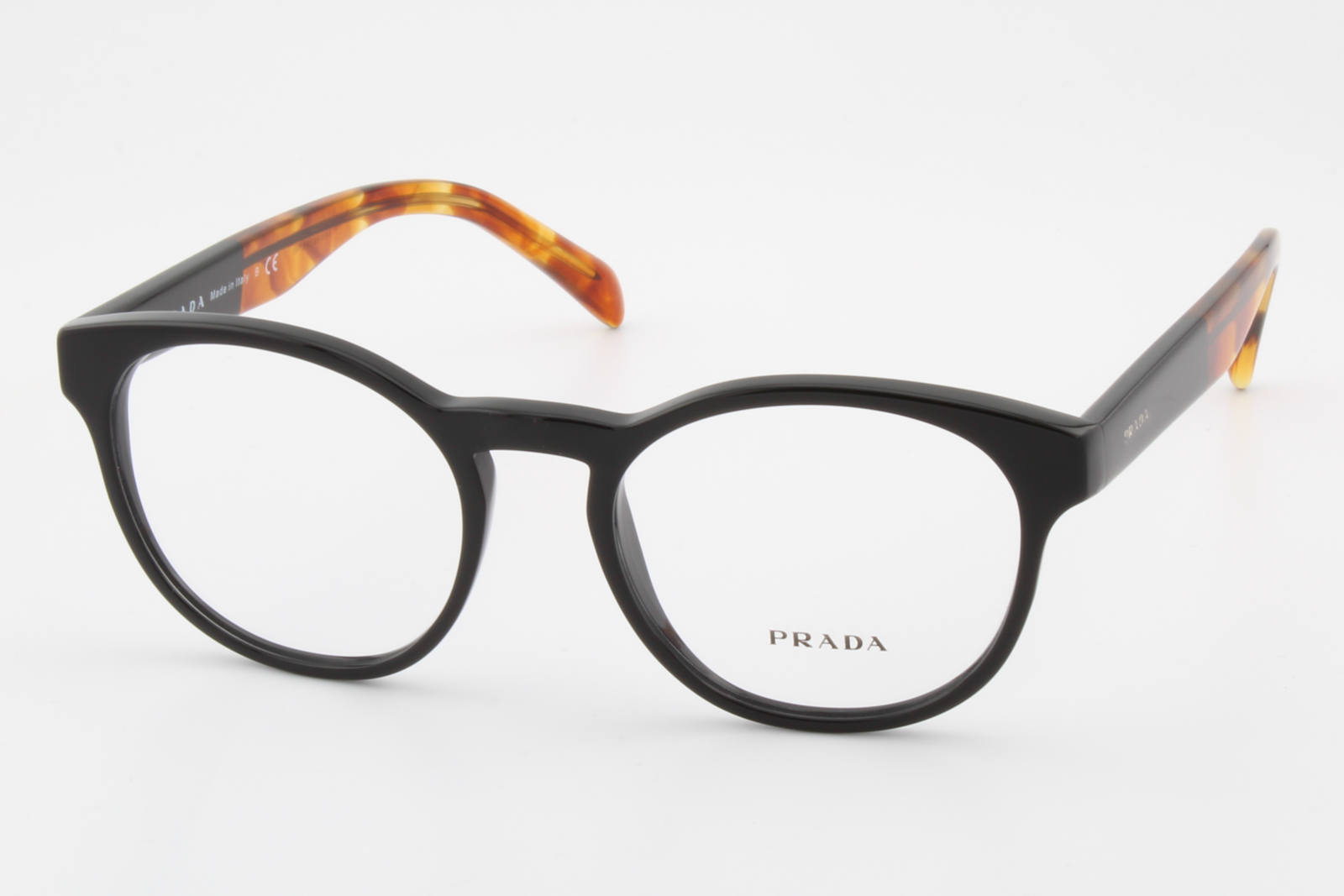 Prada VPR16T  Unisex Round Glasses Frame Black, Havana Brown 50mm