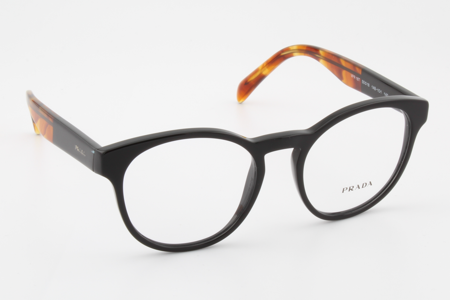 Prada VPR16T  Unisex Round Glasses Frame Black, Havana Brown 50mm