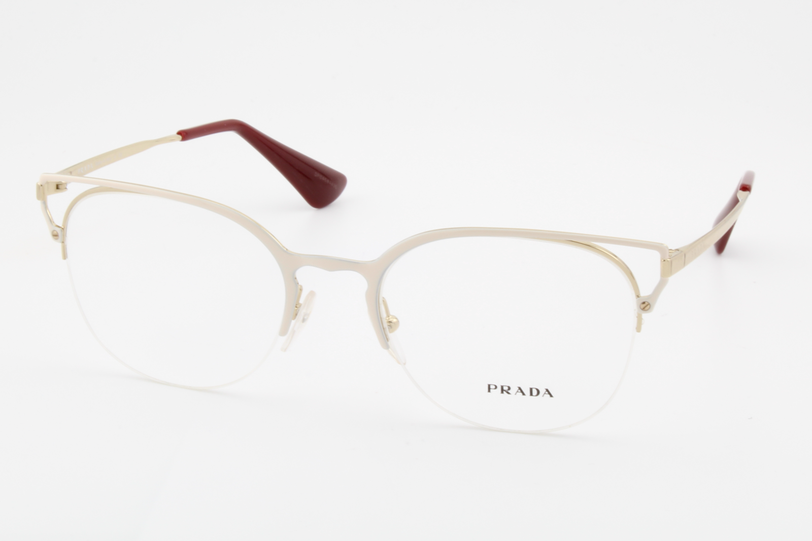 Prada VPR64U  Female Cat Eye Glasses Frame White/Gold/Burgundy 53mm