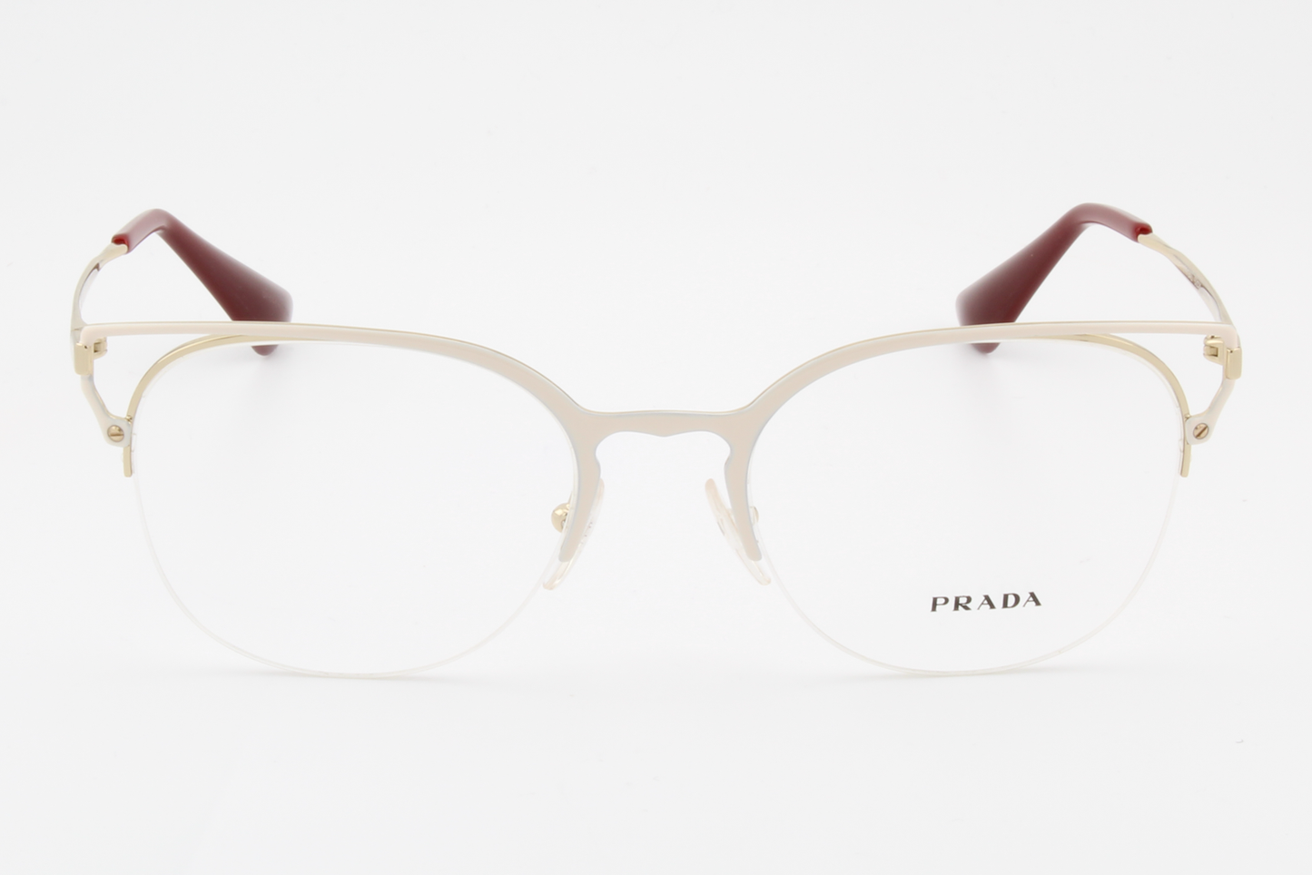Prada VPR64U  Female Cat Eye Glasses Frame White/Gold/Burgundy 53mm