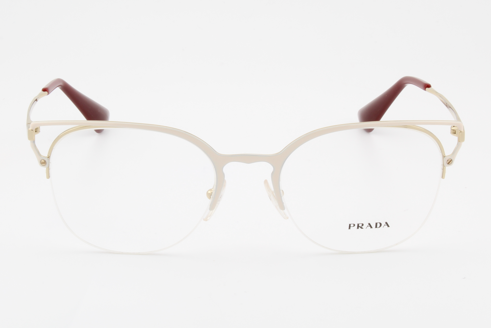 Prada VPR64U  Female Cat Eye Glasses Frame White/Gold/Burgundy 53mm