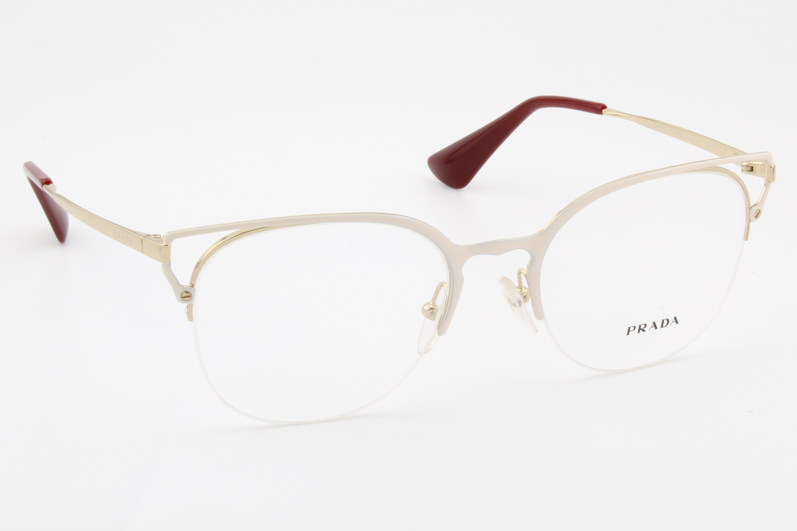 Prada VPR64U  Female Cat Eye Glasses Frame White/Gold/Burgundy 53mm