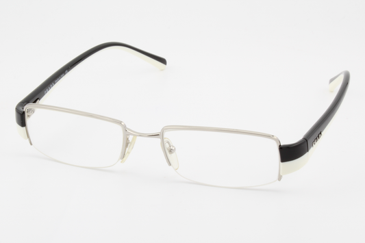 Prada VPR74H  Male Rectangular Glasses Frame Silver, Black, White 51mm