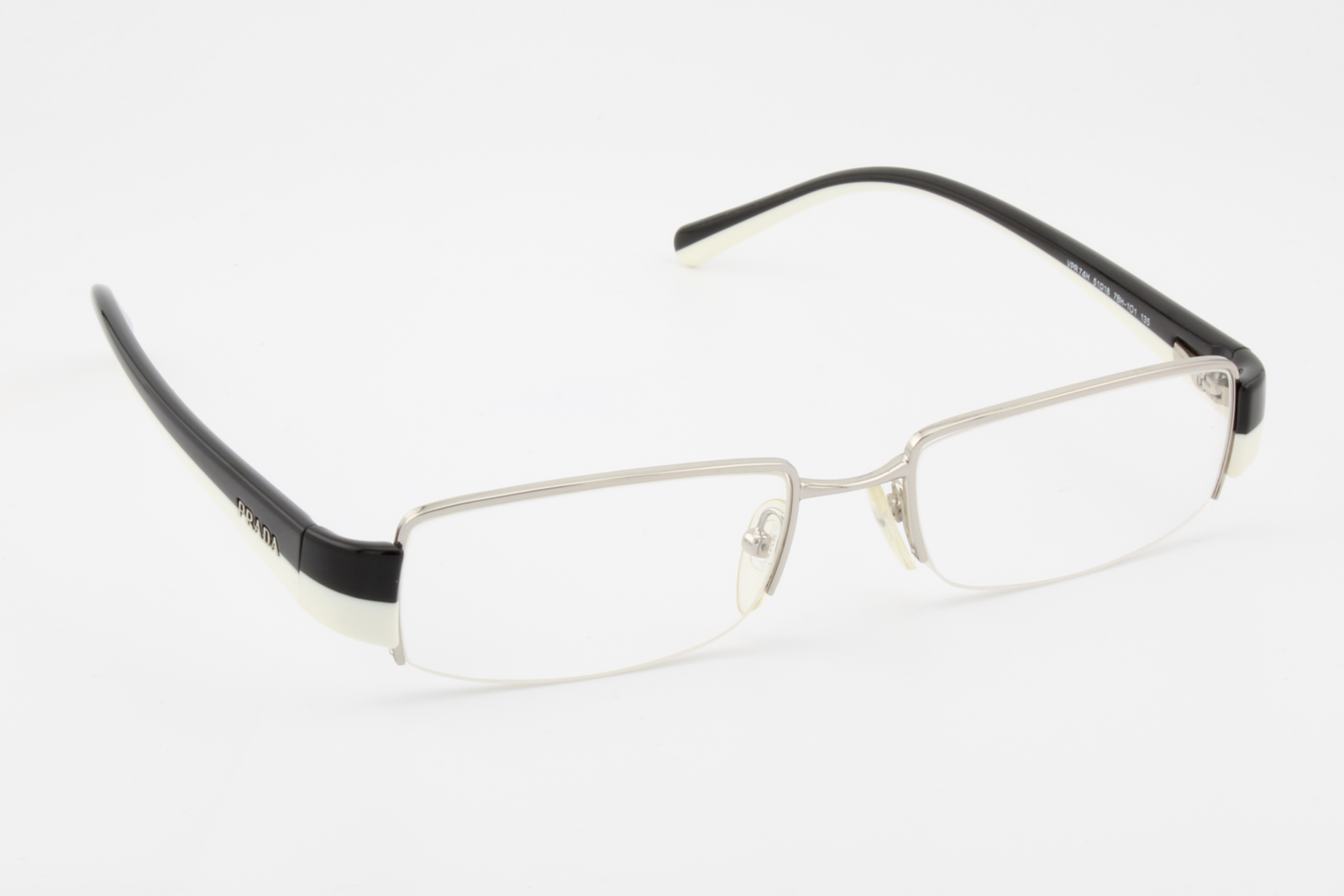 Prada VPR74H  Male Rectangular Glasses Frame Silver, Black, White 51mm
