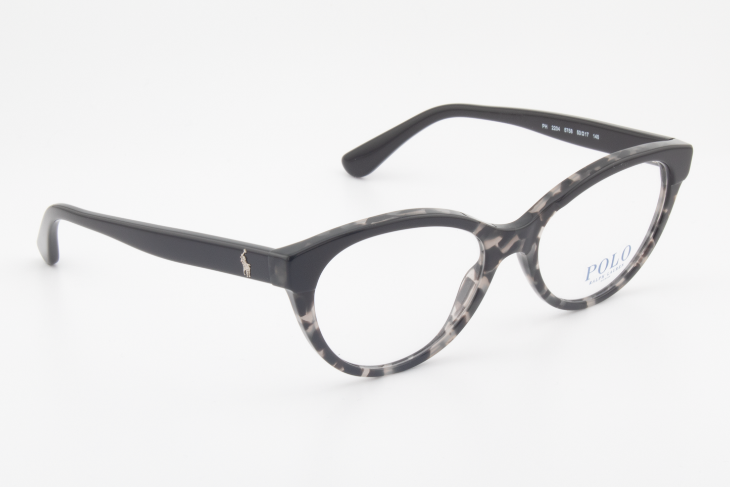 Polo Ralph Lauren PH2204  Female Cat Eye Glasses Frame Polished Black on Black Havana 53mm