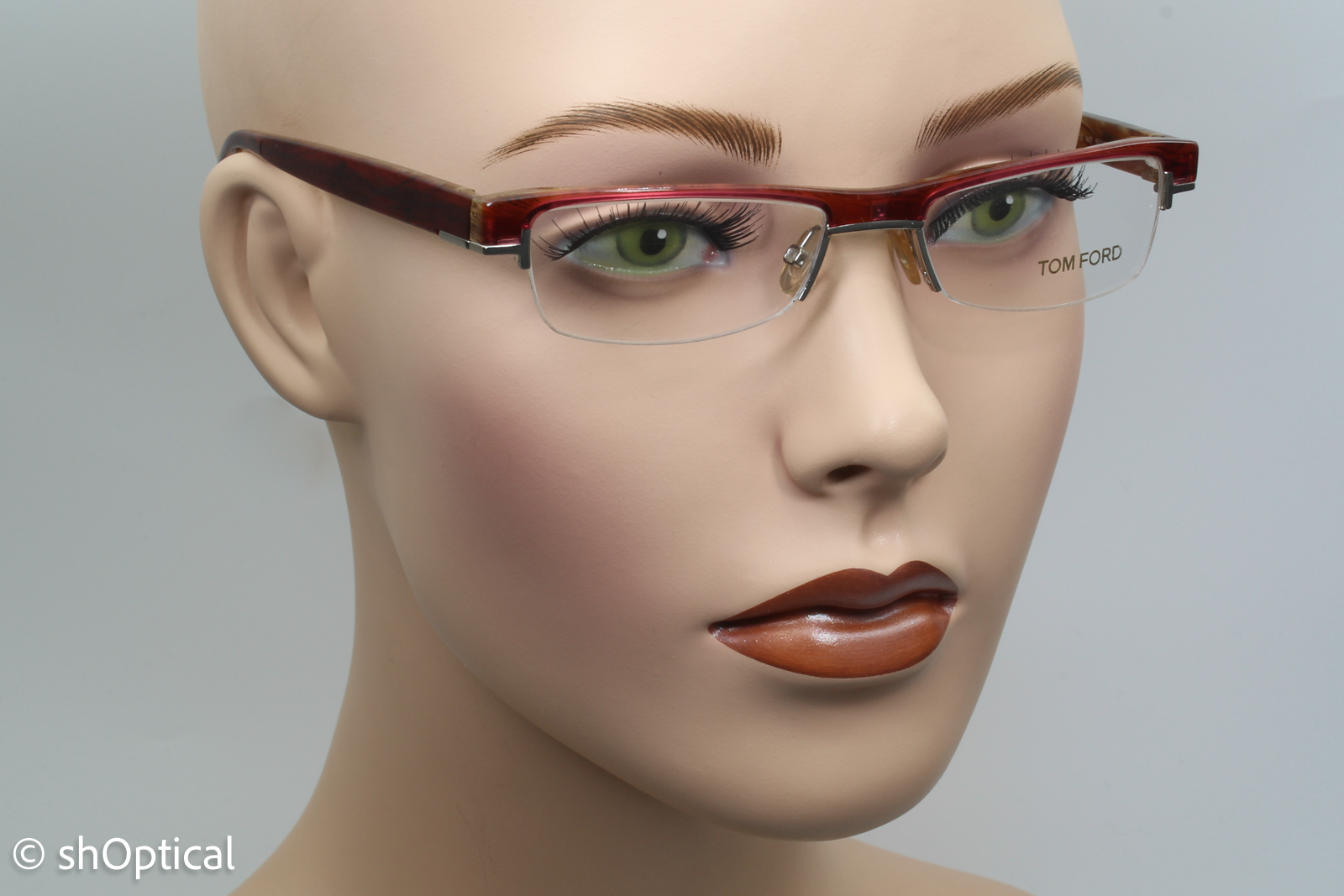 Tom Ford TF5016  Female Rectangular Glasses Frame Transparent Dark Pink 50mm