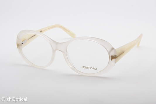 Tom Ford TF5246  Female Oval Glasses Frame Transparent White Choc Marble 53mm