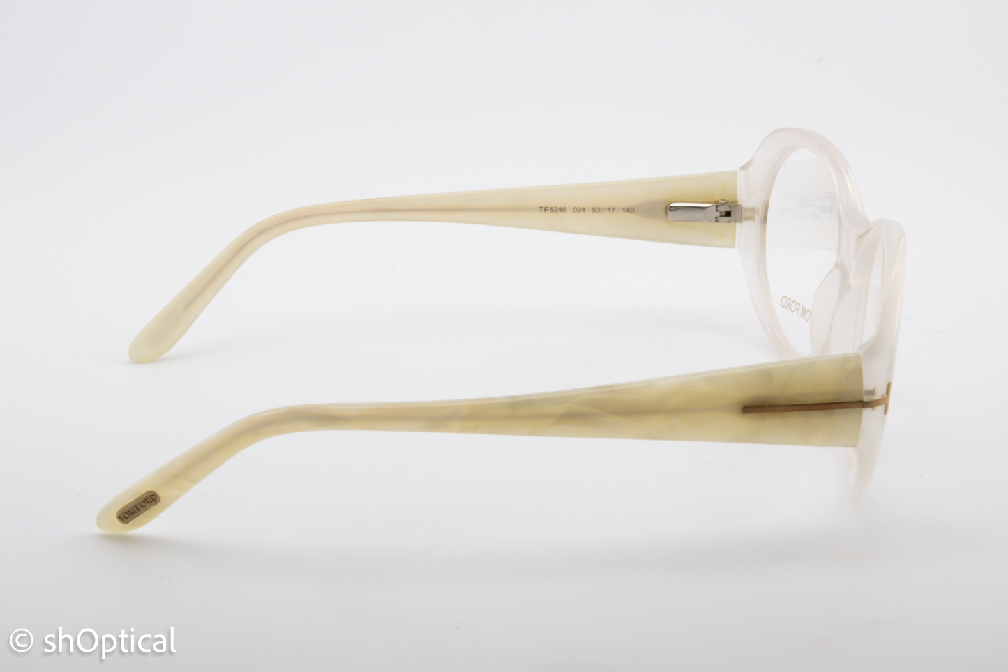 Tom Ford TF5246  Female Oval Glasses Frame Transparent White Choc Marble 53mm