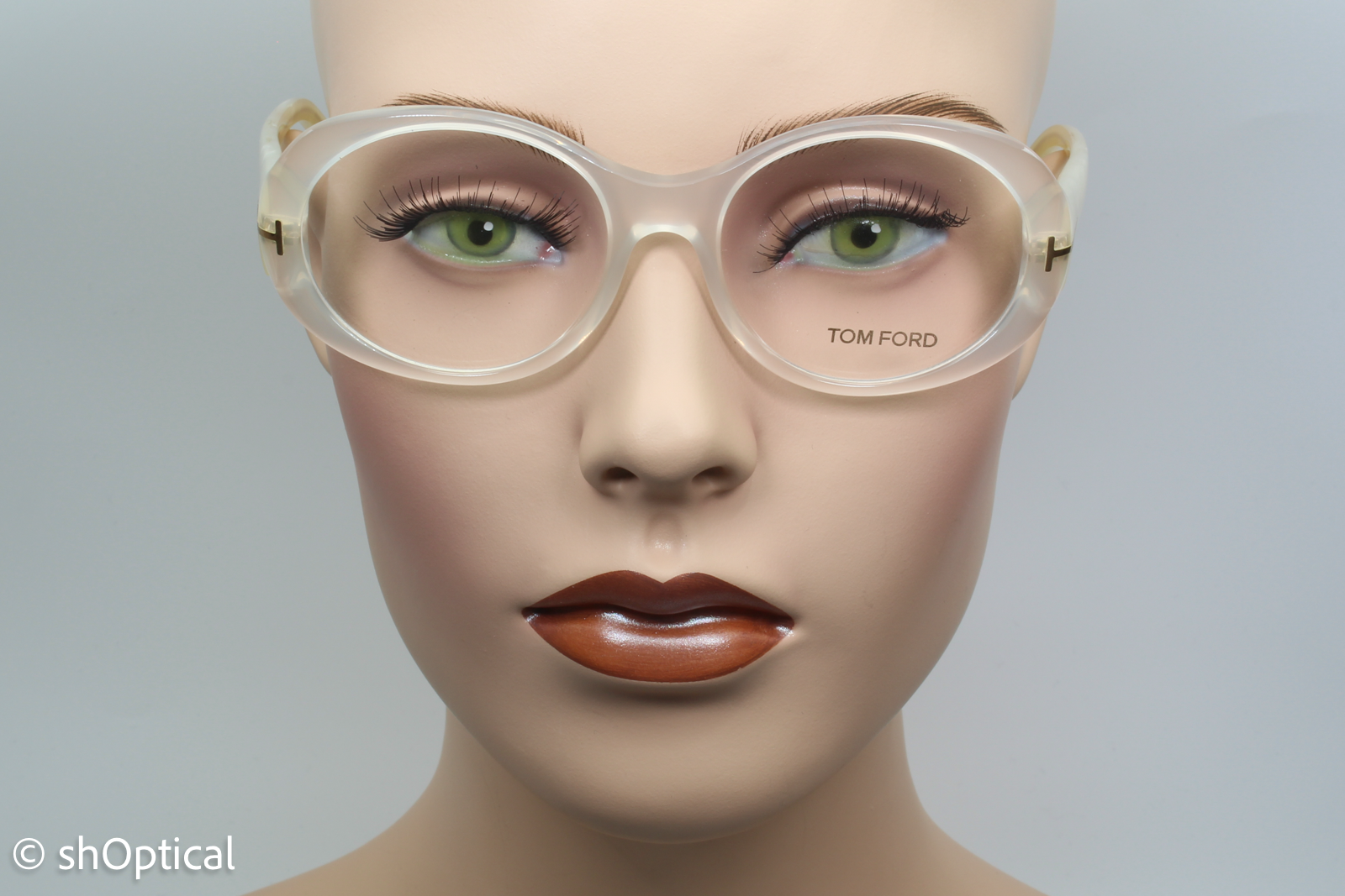 Tom Ford TF5246  Female Oval Glasses Frame Transparent White Choc Marble 53mm