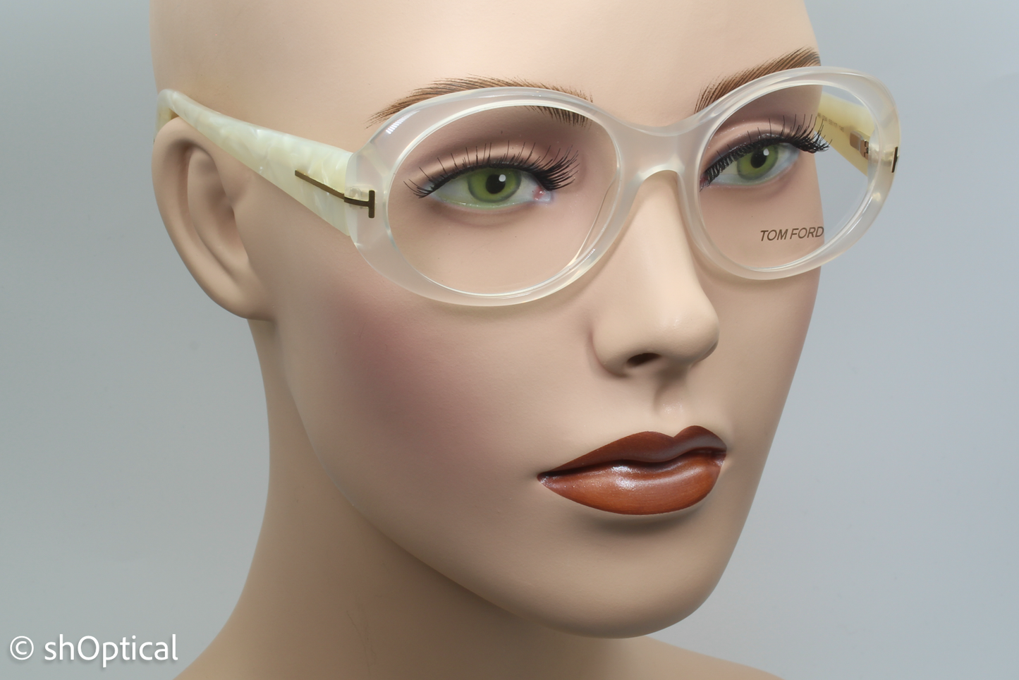 Tom Ford TF5246  Female Oval Glasses Frame Transparent White Choc Marble 53mm